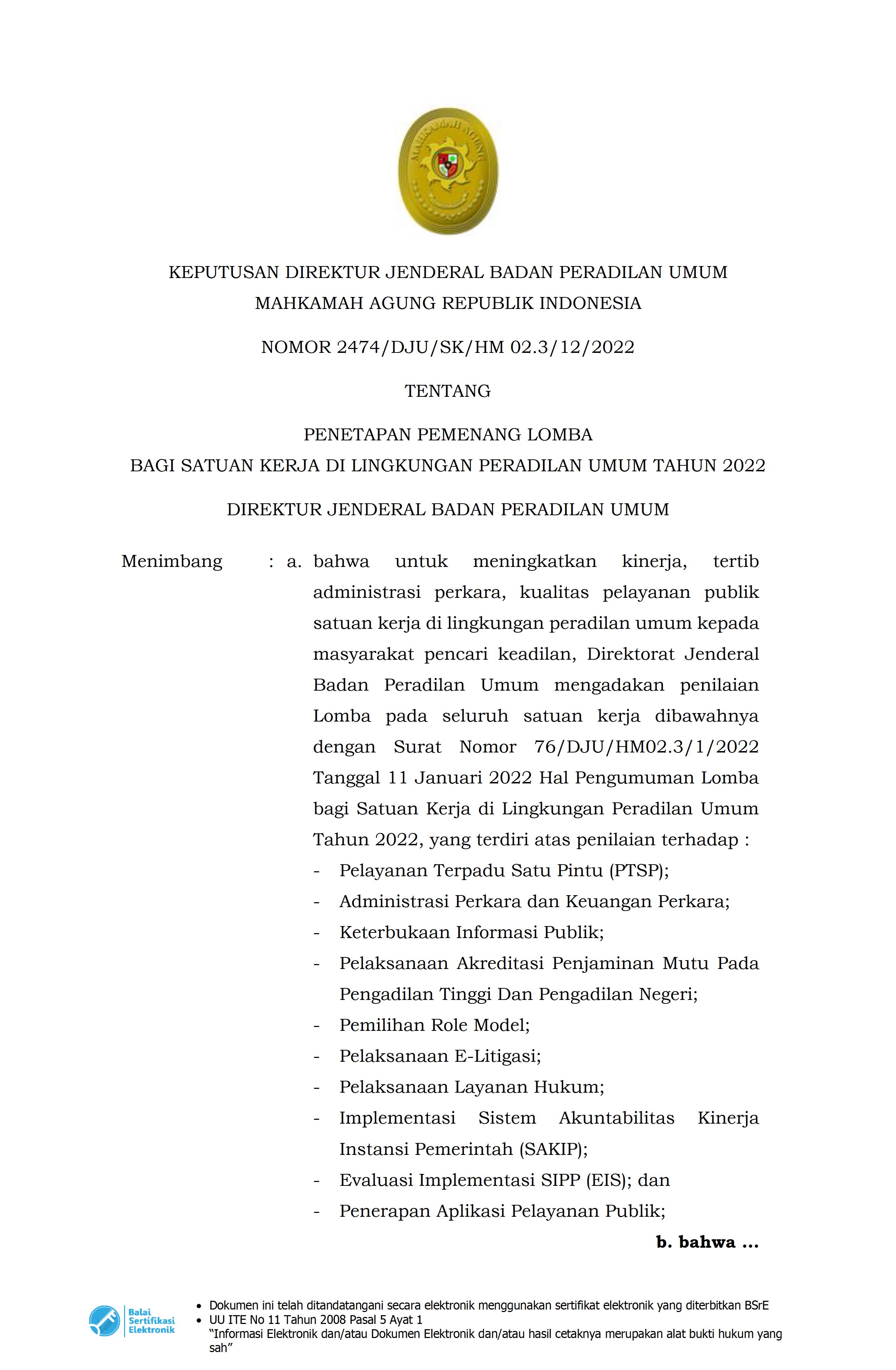 SK Penetapan Penghargaan